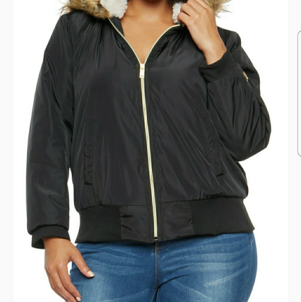 💜😍Plus Size fur lined hooded bomber jacket!😍💜